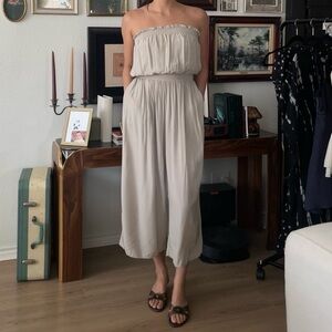 Chic Strapless Beige Jumpsuit